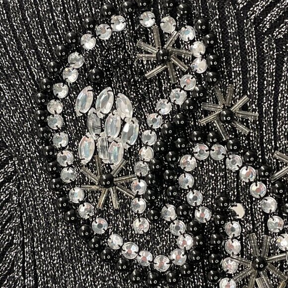 Vintage Size SMALL Beaded Embellished Small-Rib Crystal Sparkly Silver Sweater - Picture 6 of 11